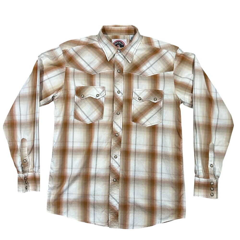 Vintage Pearl Snap Western Shirt Long Double S Sleeve Cowboy Plaid Button Down M